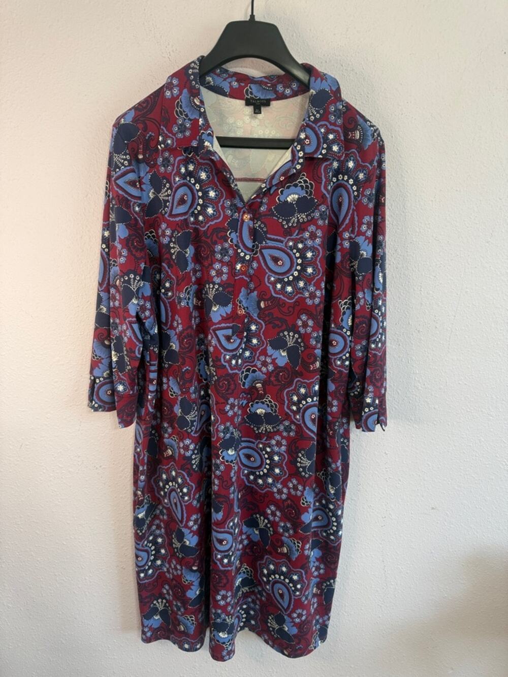 Talbots Burgundy Paisley 3/4 Sleeve Shirt Dress Size 2X